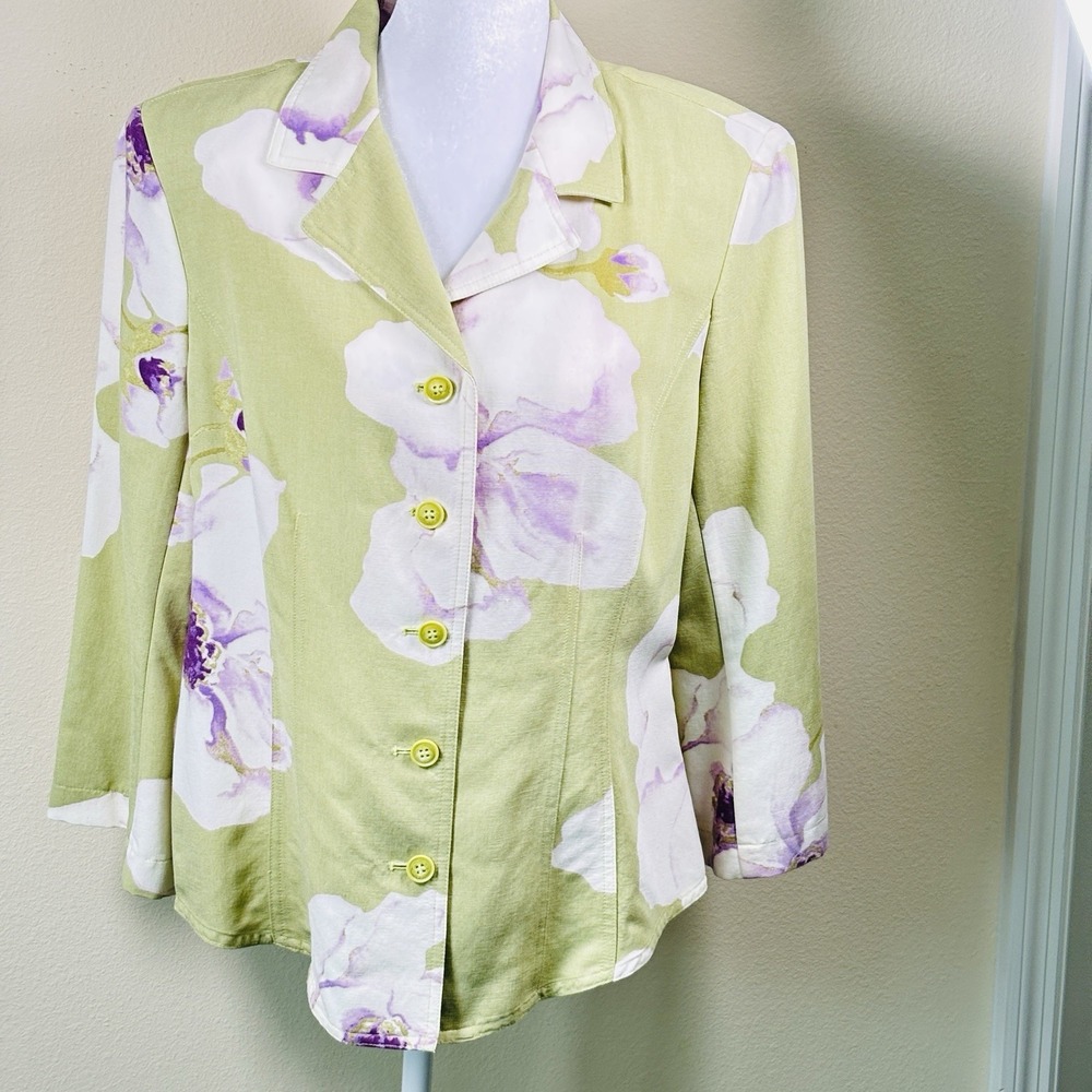 Emma James -Green Floral Jacket, Single Breasted, 3/4 Sleeve Slt Bell Career S12